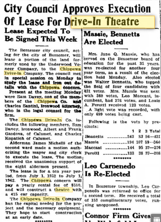 Chippewa Drive-In Theatre - 12 Jun 1952 Article (newer photo)